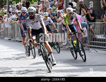 Heilbronn, Allemagne. 23 août 2024. Cyclisme : Deutschland Tour, Heilbronn - Schwäbisch Gmünd (174,60 km), 2ème étape : le coureur allemand Simon Geschke au départ à Heilbronn. Crédit : Bernd Weißbrod/dpa/Alamy Live News Banque D'Images