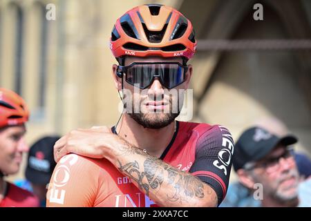 Heilbronn, Allemagne. 23 août 2024. Cyclisme : Deutschland Tour, Heilbronn - Schwäbisch Gmünd (174,60 km), 2ème étape : Filippo Ganna de Team Ineos Grenadiers avant le départ. Crédit : Bernd Weißbrod/dpa/Alamy Live News Banque D'Images