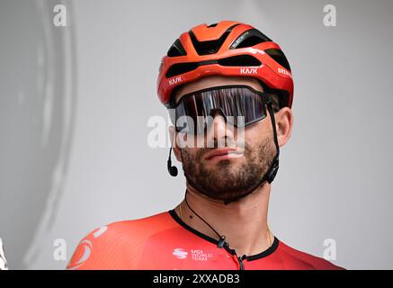 Heilbronn, Allemagne. 23 août 2024. Cyclisme : Deutschland Tour, Heilbronn - Schwäbisch Gmünd (174,60 km), 2ème étape : Filippo Ganna de Team Ineos Grenadiers avant le départ. Crédit : Bernd Weißbrod/dpa/Alamy Live News Banque D'Images