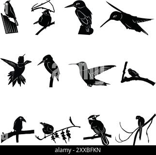 Ensemble de conception de silhouette d'oiseau sur un fond blanc Illustration de Vecteur