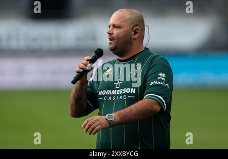 Den Haag, pays-Bas. 23 août 2024. DEN HAAG, PAYS-BAS - 23 AOÛT : animation par Robby te pas lors du match néerlandais Keuken Kampioen Divisie entre ADO Den Haag et FC Volendam au stade Bingoal le 23 août 2024 à Den Haag, pays-Bas. (Photo de Hans van der Valk/Orange Pictures) crédit : Orange pics BV/Alamy Live News Banque D'Images