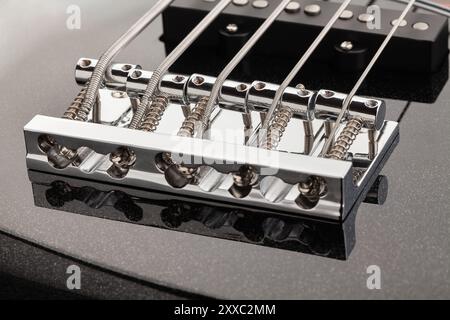 gros plan sur la macro de pont de guitare basse Banque D'Images