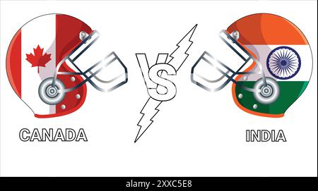 Versus match entre le Canada et l’Inde avec des drapeaux 3D sur des casques de cricket Illustration de Vecteur