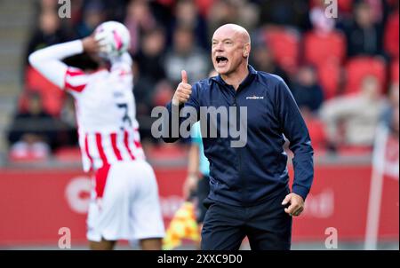 Aalborg, Danemark. 23 août 2024. L'entraîneur-chef de l'AGF, Uwe Rösler, dans le match de Superliga entre l'AAB et l'AGF à Aalborg Portland Park, vendredi 23 août 2024. (Photo : Henning Bagger/Ritzau Scanpix) crédit : Ritzau/Alamy Live News Banque D'Images