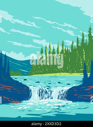 Affiche WPA du parc provincial Sheep River à l'ouest de Diamond Valley sur la route 546 dans le pays de Kananaskis, Alberta, Canada fait en travaux admin du projet Illustration de Vecteur