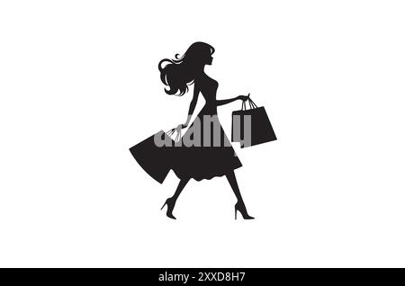 Illustration de silhouette de vecteur de fille de shopping Illustration de Vecteur