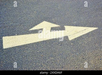 Flèche directionnelle sur le tarmac d'une route Banque D'Images