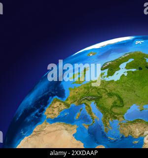 Vue du globe terrestre depuis l'espace montrant le continent européen. Isolé sur fond bleu foncé Banque D'Images