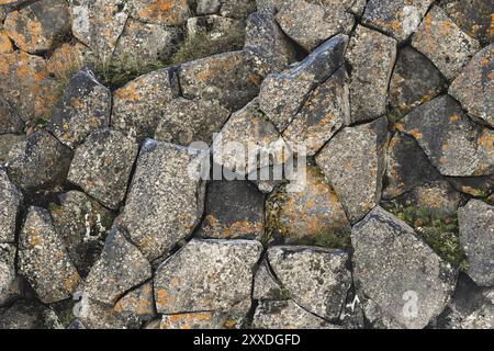 Fond de basalte texturé piliers de pierre hexagonale dans une section. Formations volcaniques naturelles Banque D'Images