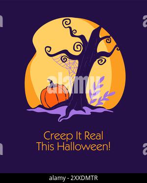 Arbre effrayant avec citrouille d'Halloween Illustration de Vecteur