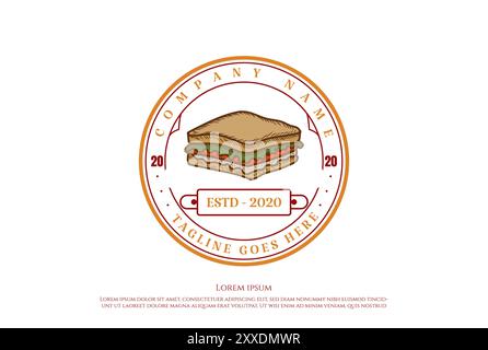 Retro Vintage Sandwich Cafe Restaurant Product Stamp Label Logo Design Vector Stock Vector