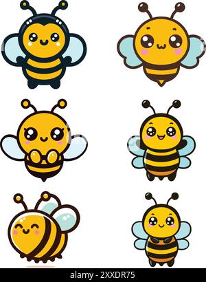 Cartoon Bee - illustration vectorielle de personnage d'abeille mignon et ludique Illustration de Vecteur