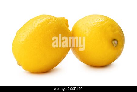 Deux fruits de citron jaune frais dans la pile est isolé sur fond blanc avec chemin de découpage. Banque D'Images