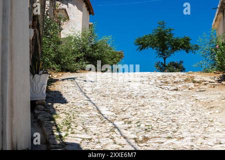 Caché dans les collines derrière la côte, entre les plages populaires de Porto Palerme et Borsh, Upper Qeparo est un joyau caché sur la Riviera albanaise. Supérieur Banque D'Images