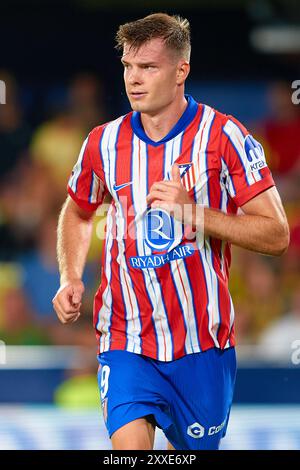Alexander Sorloth de l'Atlético de Madrid célèbre avoir marqué le deuxième but de son équipe lors du match de Liga entre Villarreal CF et Club Atlético de Banque D'Images