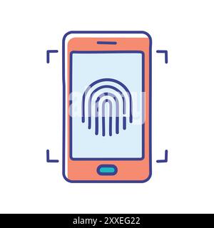 Déverrouillage par empreinte digitale sur le téléphone portable. Illustration d'un smartphone avec un lecteur d'empreintes digitales sur l'écran, symbolisant la sécurité et l'authentification. Illustration de Vecteur