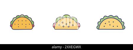 Ensemble d'icônes Taco. Collection de trois icônes colorées de tacos, parfait pour les menus, les sites Web et les médias sociaux. Illustration de Vecteur