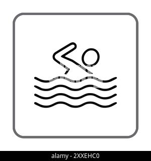 Illustration de l'icône de natation. Simple icône d'art de ligne noir et blanc d'un nageur dans l'eau. Cette illustration peut être utilisée pour la signalisation, les sites Web et o Illustration de Vecteur