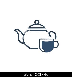 Illustration de l'icône théière et tasse. Icône de contour simple d'une théière et d'une tasse de thé. Parfait pour les sites Web, les applications et les présentations. Illustration de Vecteur