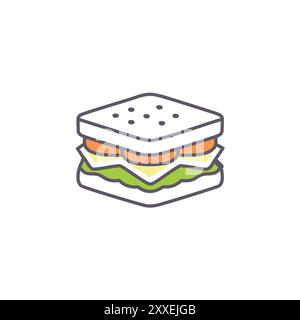 Illustration simple de l'icône sandwich. Une illustration simple d'icône d'un sandwich, avec un pain blanc, tomate, fromage et laitue. Parfait pour me manger Illustration de Vecteur