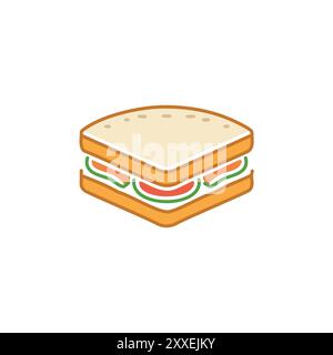 Icône de dessin animé sandwich simple. Illustration d'un sandwich simple, délicieux et classique avec une garniture de tomate et de laitue. Illustration de Vecteur