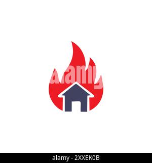 Symbole d'icône de feu de maison. Un motif emblématique simple représentant une maison enflammée. Cette icône est parfaite pour une utilisation dans la signalisation de sécurité ou comme symbole Illustration de Vecteur