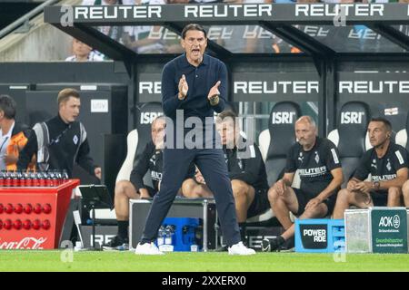 23.08.2024, Fussball : 1. Bundesliga, saison 2024/2025, 01. Spieltag, Borussia Moenchengladbach - Bayer 04 Leverkusen im Borussia Park in Moenchengladbach. Gerardo Seoane (Borussia Moenchengladbach, entraîneur) applaudiert seiner Mannschaft. Wichtiger Hinweis : Gemaess den Vorgaben der DFL Deutsche Fussball Liga bzw. Des DFB Deutscher Fussball-Bund ist es untersagt, in dem Stadion und/oder vom Spiel angefertigte Fotoaufnahmen in Form von Sequenzbildern und/oder videoaehnlichen Fotostrecken zu verwerten bzw. verwerten zu lassen. Foto : Kirchner-Media/TH Banque D'Images