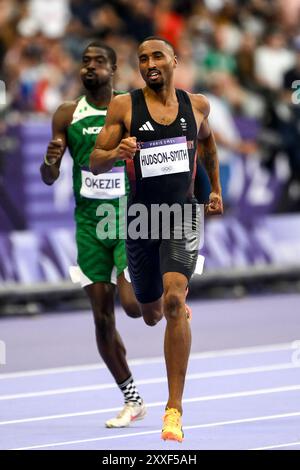 Matthew Hudson-Smith, de Grande-Bretagne, participe au premier tour du 400m hommes aux Jeux Olympiques de Paris 2024 au stade de France à Paris (France), le 04 août 2024. Banque D'Images