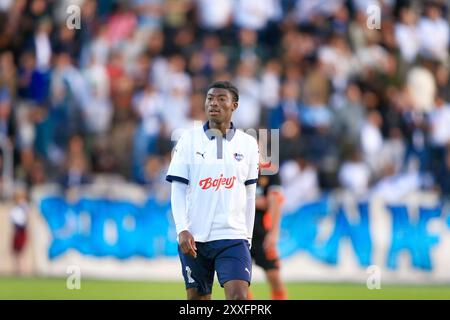 Copenhague, Danemark. 23 août 2024. Emeka Nnamani de B.93 vu lors du match NordicBet Liga entre B.93 et Hilleroed Fodbold au stade Osterbro à Copenhague. Banque D'Images