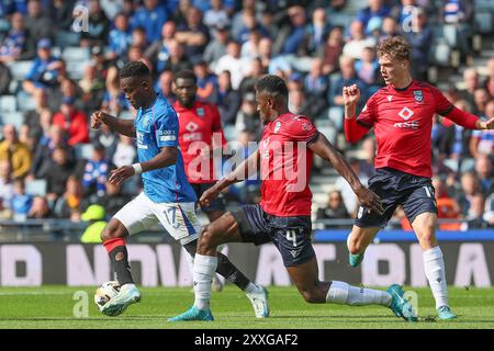 Glasgow, Royaume-Uni. 24 août 2024. Le Rangers FC a joué contre le Ross County FC dans un match de premier rang écossais. Tenue à Hampden Park, Glasgow, Écosse, Royaume-Uni. Le match a été joué à Hampden parce que le stade des Rangers, Ibrox, est en rénovation. Le score final était Rangers 6 - 0 Ross County. Les buts ont été marqués par Cyriel Dessers (Rangers 9) 18, 58 mins. Rabbi Matondo (Rangers 17) 45, 69 min. Tom Lawrence (Rangers 11) 65 min. Danilo (Rangers 99) 90 minutes. Crédit : Findlay/Alamy Live News Banque D'Images