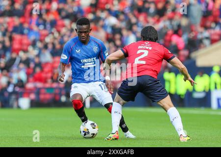 Glasgow, UK. 24th Aug, 2024. Rangers FC played Ross County FC in a Scottish Premiership match. held at Hampden Park, Glasgow, Scotland, UK. The game was played at Hampden because Rangers home stadium, Ibrox, is undergoing renovation. The final score was Rangers 6 - 0 Ross County. The goals were scored by Cyriel Dessers (Rangers 9) 18, 58 mins. Rabbi Matondo (Rangers 17) 45, 69 mins. Tom Lawrence (Rangers 11) 65mins. Danilo (Rangers 99) 90 mins. Credit: Findlay/Alamy Live News Stock Photo