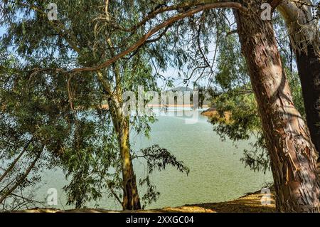 Le réservoir García Sola, créé par la construction d'un barrage sur la rivière Guadiana, est situé dans la ville de Talarrubias dans la communauté autonome d'Estrémadure Banque D'Images