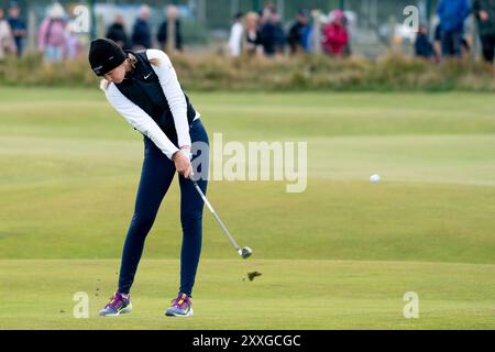 St Andrews, Écosse, Royaume-Uni. 24 août 2024. Troisième manche de l’AIG Women’s Open à Old course St Andrews. Pic, Nelly Korda. Iain Masterton/ Alamy Live News Banque D'Images