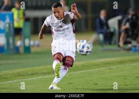 Alessio Vita de L'AS Cittadella 1973 lors du match de championnat italien de football Serie B entre le Brescia Calcio FC et L'AS Cittadella 1973 au stade Mario Rigamonti le 24 août 2024, Brixia, Italie. Banque D'Images