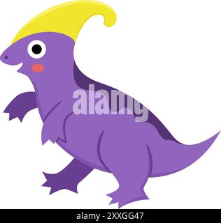 Icône Vector parasaurolophus. Illustration de dinosaure mignon pour les enfants. Clipart drôle de Dino pour les enfants isolés sur fond blanc. Dessin animé préhistorique an Illustration de Vecteur