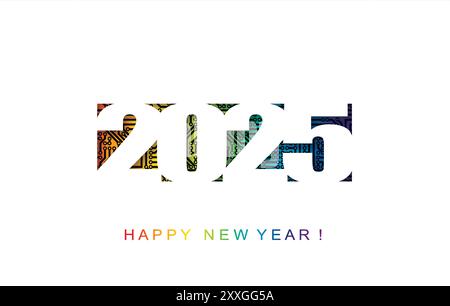 Carte high tech de Noël et du nouvel an avec 2025 ans. Illustration de Vecteur