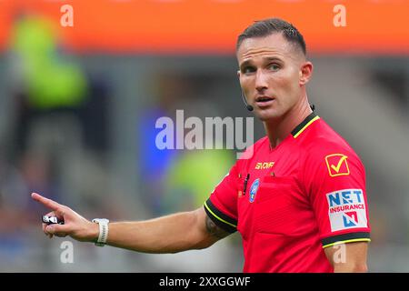 Milano, Italia. 03rd Aug, 2021. Referee di Marco during the Serie A soccer match between Inter and Lecce at the San Siro Stadium in Milan, north Italy - Saturday, August 24, 2024. Sport - Soccer . (Photo by Spada/Lapresse) Credit: LaPresse/Alamy Live News Stock Photo