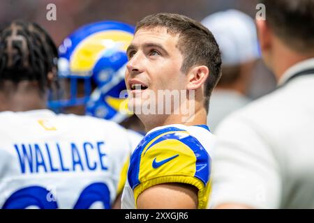 Houston, Texas, États-Unis. 24 août 2024 : le quarterback des Rams de Los Angeles Stetson Bennett (13 ans) lors d'un match de pré-saison entre les Rams de Los Angeles et les Texans de Houston à Houston, Texas. Trask Smith/CSM crédit : Cal Sport Media/Alamy Live News Banque D'Images