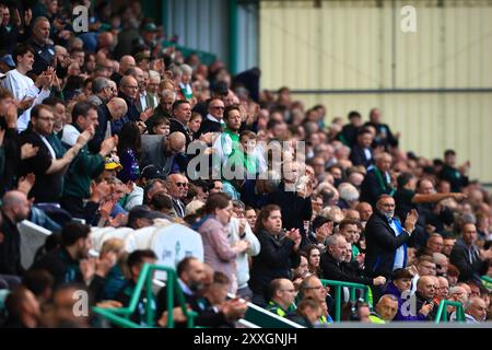 Easter Road, Édimbourg, Royaume-Uni. 24 août 2024. Scottish Premiership Football, Hibernian versus Dundee ; Hibs fans Credit : action plus Sports/Alamy Live News Banque D'Images