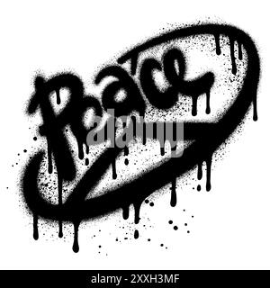 Texte graffiti Peace pulvérisé en noir sur blanc. Illustration de Vecteur