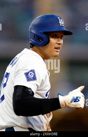 Shohei Ohtani #17 des Dodgers de Los Angeles lors d'un match contre les Mariners de Seattle au Dodger Stadium le 19 août 2024, à Los Angeles, Banque D'Images