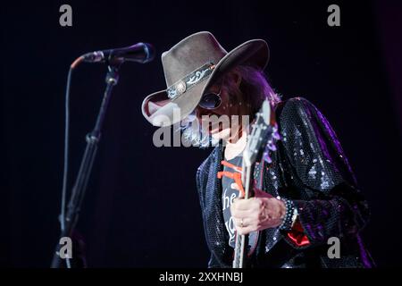 Porto, Portugal. 24th Aug, 2024. Scottish singer, songwriter, and musician, Mike Scott, from The Waterboys is seen performing live on stage on the 4th day of Vilar de Mouros music festival held between 21 to 24 August 2024 in the north of Portugal. Credit: SOPA Images Limited/Alamy Live News Stock Photo