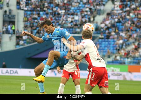 Saint-Pétersbourg, Russie. 24 août 2024. Aleksander Erokhin (21 ans) de Zenit vu en action lors du match de premier League russe entre Zenit Saint-Pétersbourg et Spartak Moscou à Gazprom Arena. Score final ; Zenit 0:0 Spartak. (Photo de Maksim Konstantinov/SOPA images/SIPA USA) crédit : SIPA USA/Alamy Live News Banque D'Images