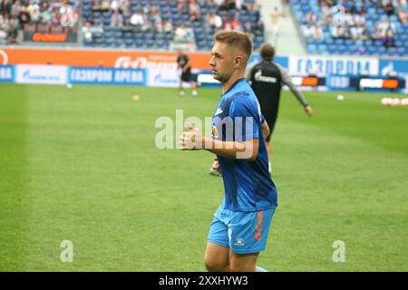 Saint-Pétersbourg, Russie. 24 août 2024. Youri Gorshkov (4) de Zenit vu en action lors du match de football de la première Ligue russe entre Zenit Saint-Pétersbourg et Spartak Moscou à Gazprom Arena. Score final ; Zenit 0:0 Spartak. (Photo de Maksim Konstantinov/SOPA images/SIPA USA) crédit : SIPA USA/Alamy Live News Banque D'Images