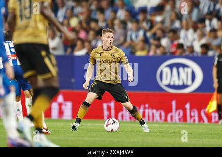 Barcelone, Espagne. 24 août 2024. Sergio Gomez (Sociedad) Football/Football : Espagnol 'LaLiga EA Sports' match entre le RCD Espanyol de Barcelona 0-1 Real Sociedad au stade Stage Front de Barcelone, Espagne . Crédit : Mutsu Kawamori/AFLO/Alamy Live News Banque D'Images