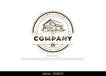 Circulaire rond rustique Old Barn pour Farm Ranch logo Design Vector Illustration de Vecteur