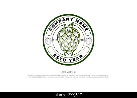 Rond circulaire Vintage rétro Hop Hops Craft Beer Brewing Brewery Label logo Design vecteur Illustration de Vecteur