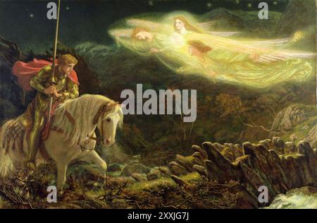 Sir Galahad, la quête du Saint Graal par Arthur Hughes (1870) Banque D'Images