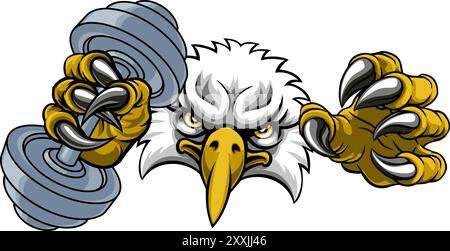 Eagle Hawk Bird levage de poids Dumbbell Gym Mascot Illustration de Vecteur