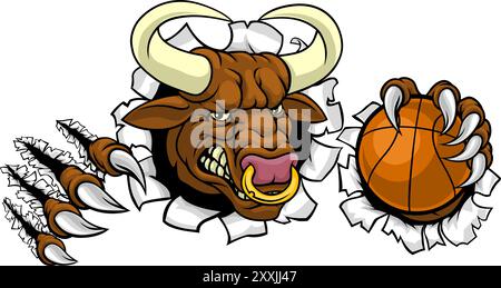 La mascotte de basket-ball Bull Minotaur Longhorn Cow Illustration de Vecteur